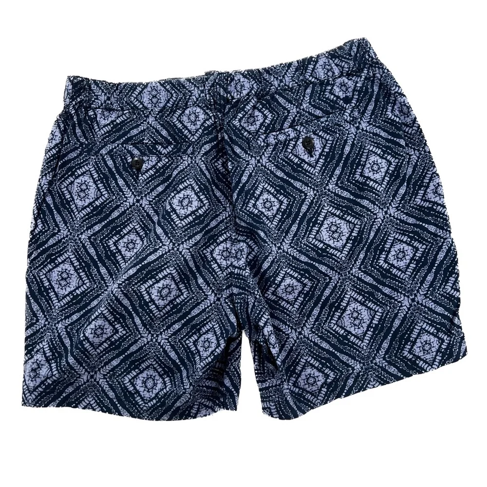 Lucky Brand Navy Printed Diamond Pattern Flat Front Shorts Men's Size 33 Waist